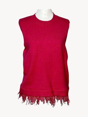 52SevenWomen's Pink Sleeveless Knit Top with Feather Trim Hem Sz: Lg